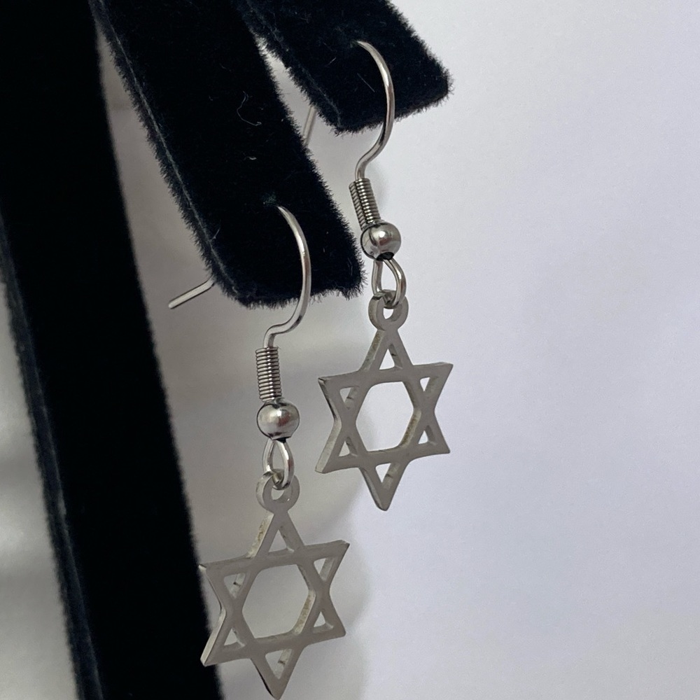 Star of David Stainless Steel Dangle Earrings HYPOALLERGENIC - Picture 3 of 8